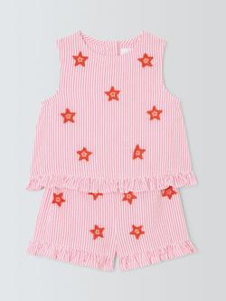John Lewis Baby Starfish Ticking Stripe Playsuit, Pink, Pink