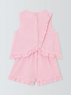 John Lewis Baby Starfish Ticking Stripe Playsuit, Pink - view 2, Pink