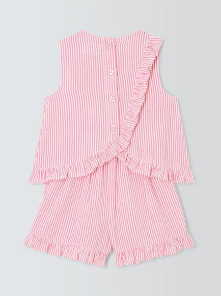 John Lewis Baby Starfish Ticking Stripe Playsuit, Pink - view 2, Pink