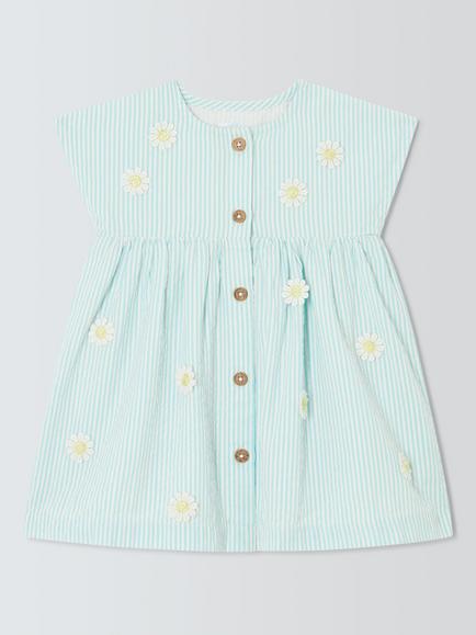 John Lewis Baby Ticking Stripe Dress, Blue, Blue