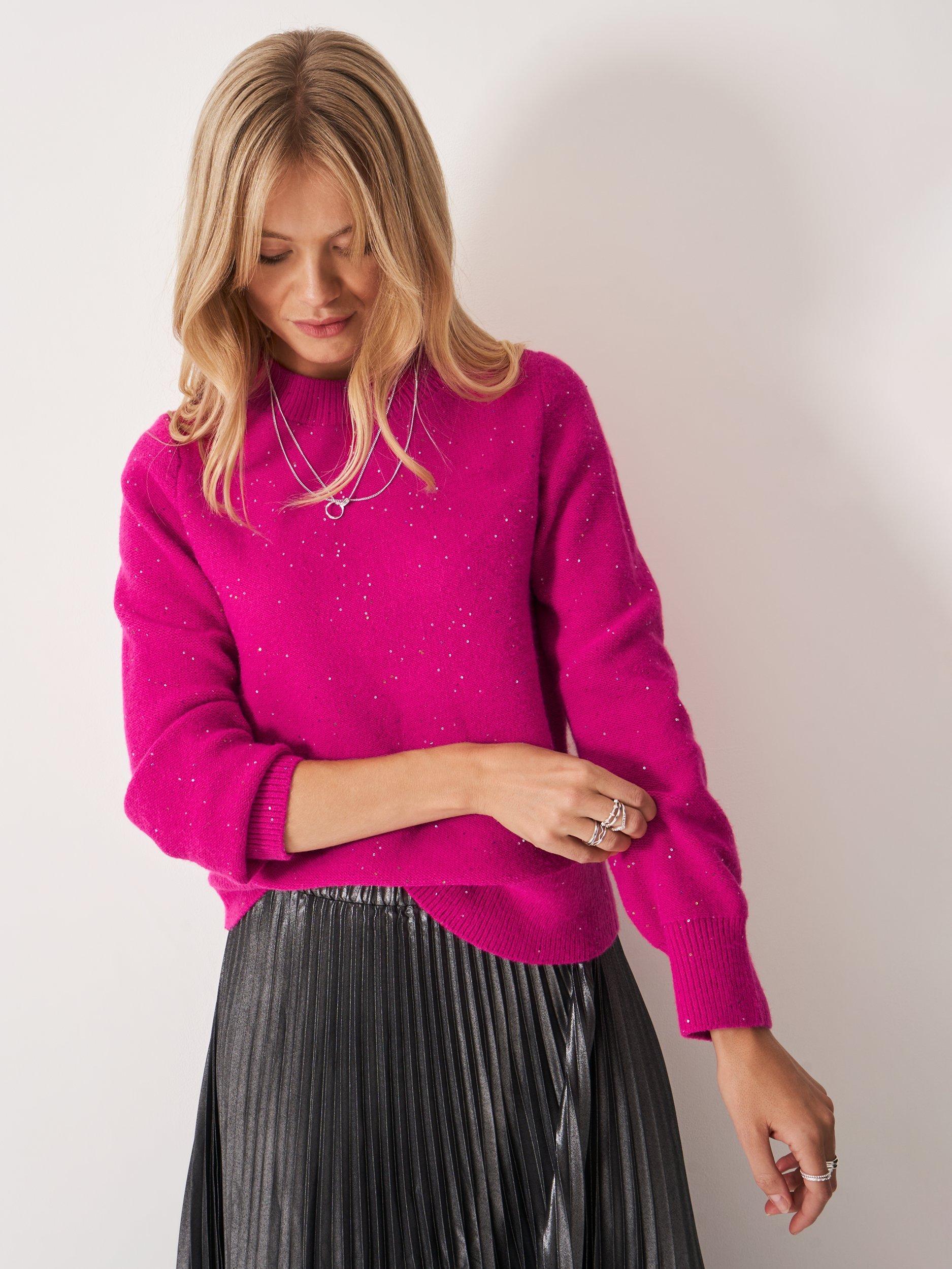 Product image 1 of 5, which shows Crew Clothing Glitterball Crew Neck Jumper, Pink, 10