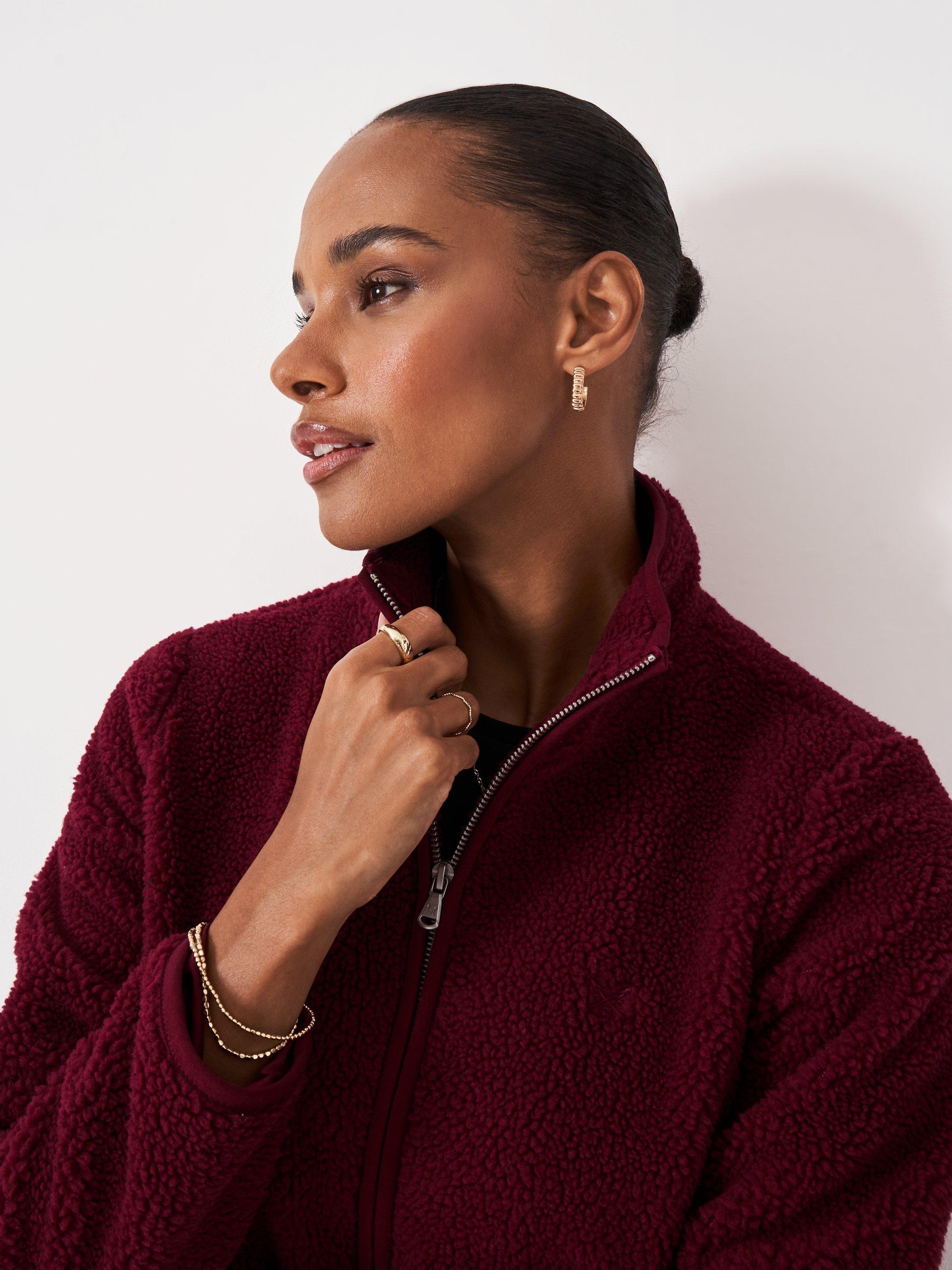 Product image 4 of 5, which shows Crew Clothing Borg Zip Through Fleece, Dark Red, 10