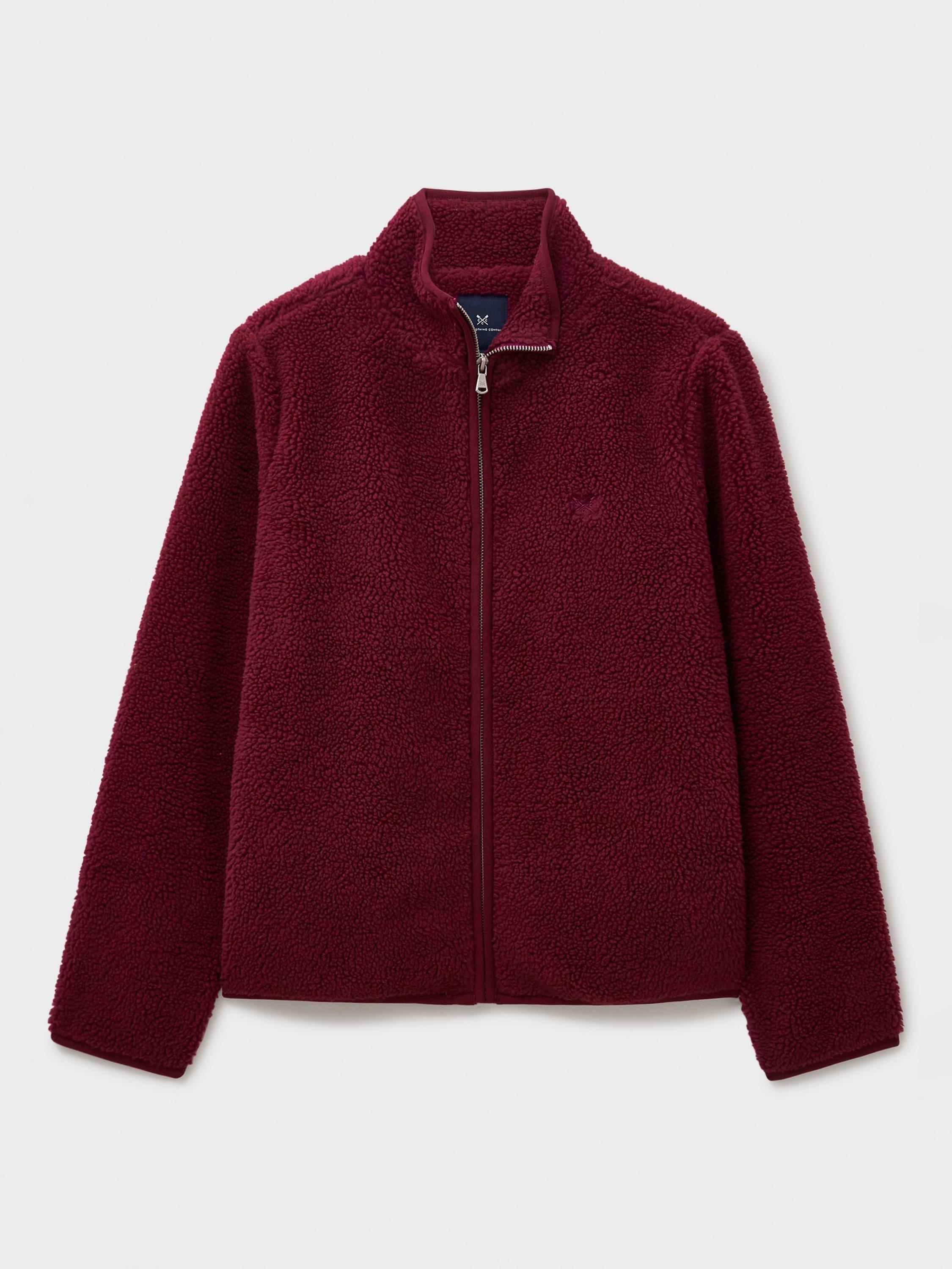 Product image 5 of 5, which shows Crew Clothing Borg Zip Through Fleece, Dark Red, 10