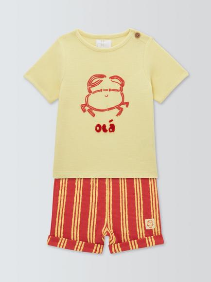 John Lewis Baby Crab & Stripe Waffle T-Shirt & Shorts Set, Multi, Multi