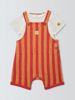 John Lewis Baby Waffle Bibshorts & T-Shirt Set, Red, Red