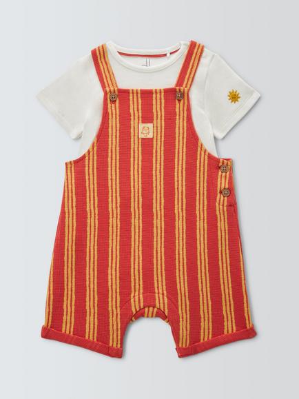 John Lewis Baby Waffle Bibshorts & T-Shirt Set, Red, Red