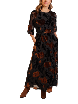 Traffic People Millie Floral Burnout Dress, Black, Black