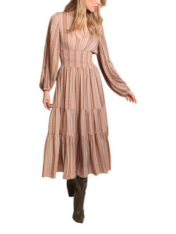 Traffic People Whisper Folklore Stripe Midi Dress, Brown, Brown