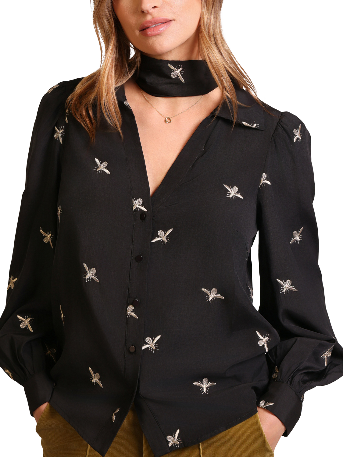 Product image 1 of 3, which shows Traffic People Revenge Bee Print Shirt, Black, XS