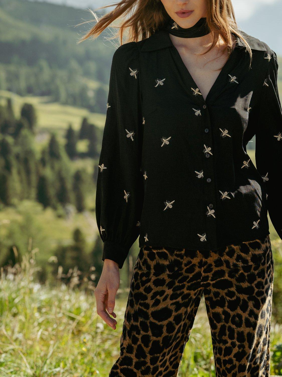 Product image 2 of 3, which shows Traffic People Revenge Bee Print Shirt, Black, XS