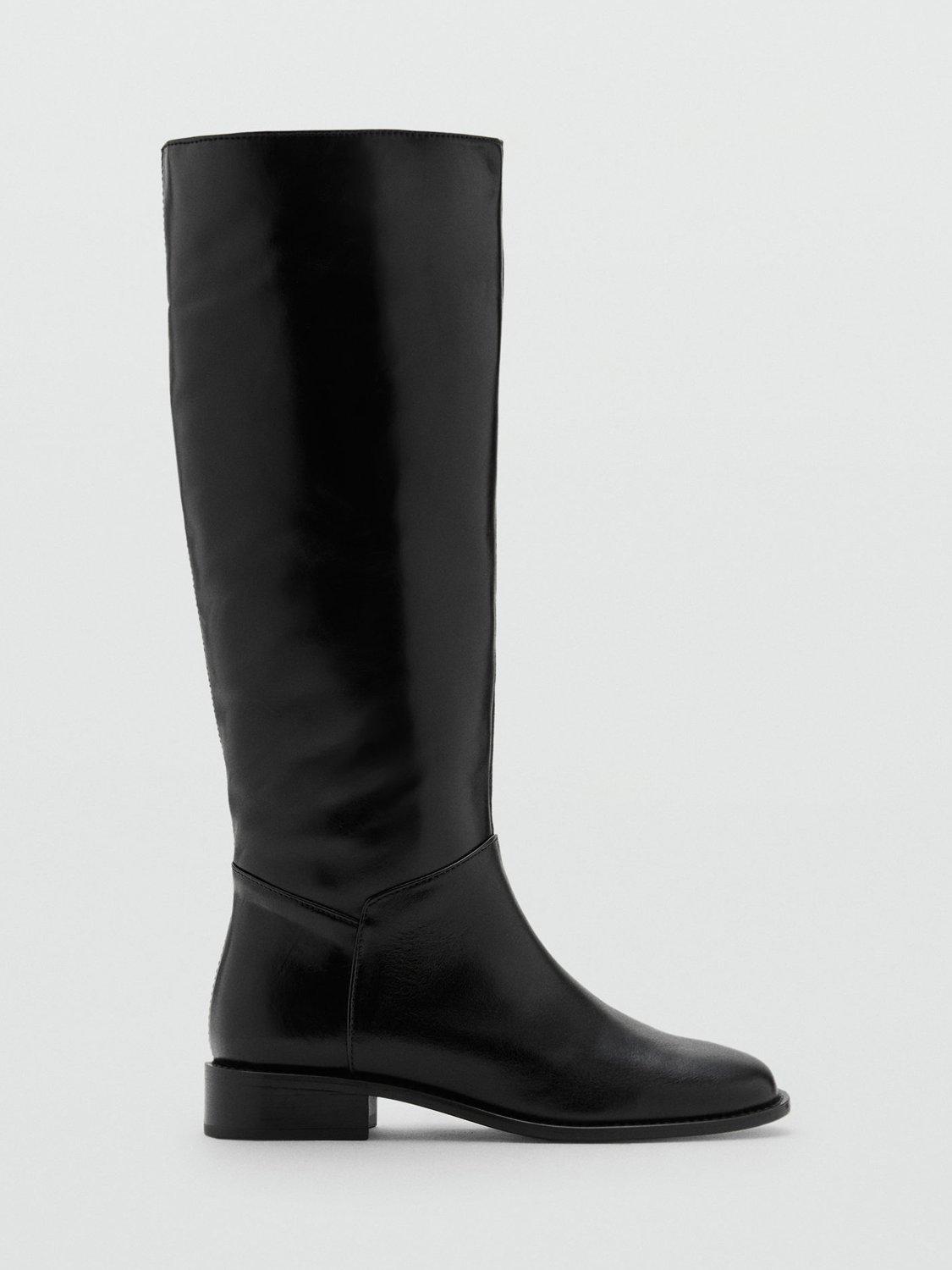 Product image 1 of 6, which shows Mango Paty Leather Knee High Boots, Black, 2
