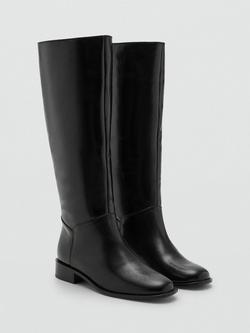 Mango Paty Leather Knee High Boots, Black - view 2, Black