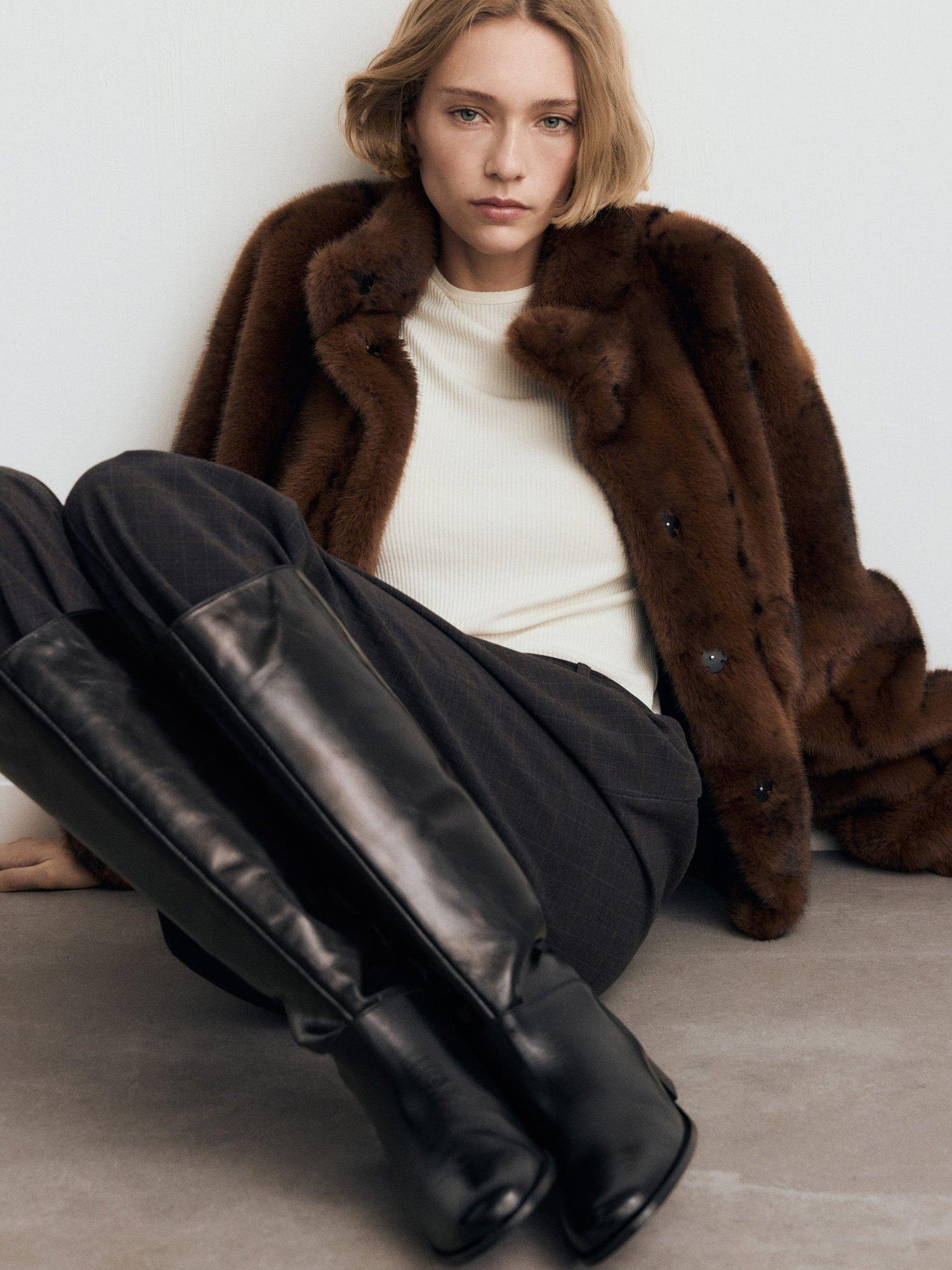 Product image 3 of 6, which shows Mango Paty Leather Knee High Boots, Black, 2