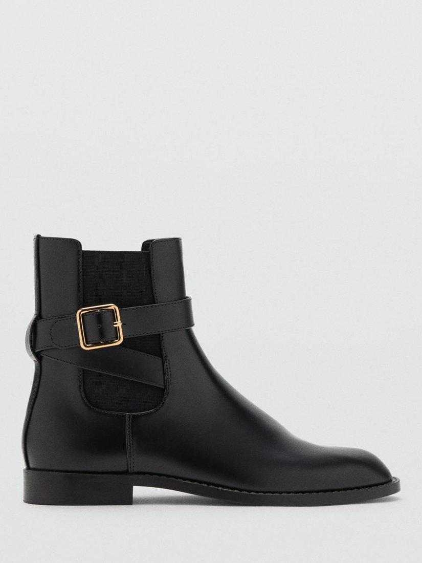 Product image 1 of 5, which shows Mango Piero Faux Leather Panel Buckle Ankle Boots, Black, 3