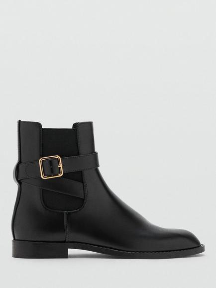 Mango Piero Faux Leather Panel Buckle Ankle Boots, Black, Black