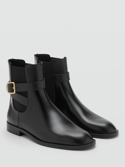 Mango Piero Faux Leather Panel Buckle Ankle Boots, Black - view 2, Black