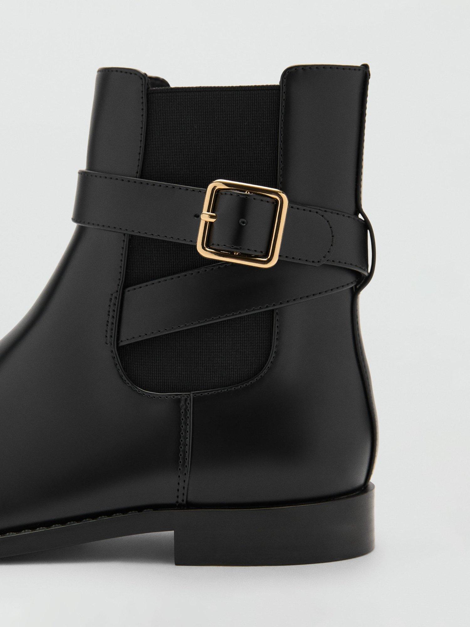 Product image 3 of 5, which shows Mango Piero Faux Leather Panel Buckle Ankle Boots, Black, 3