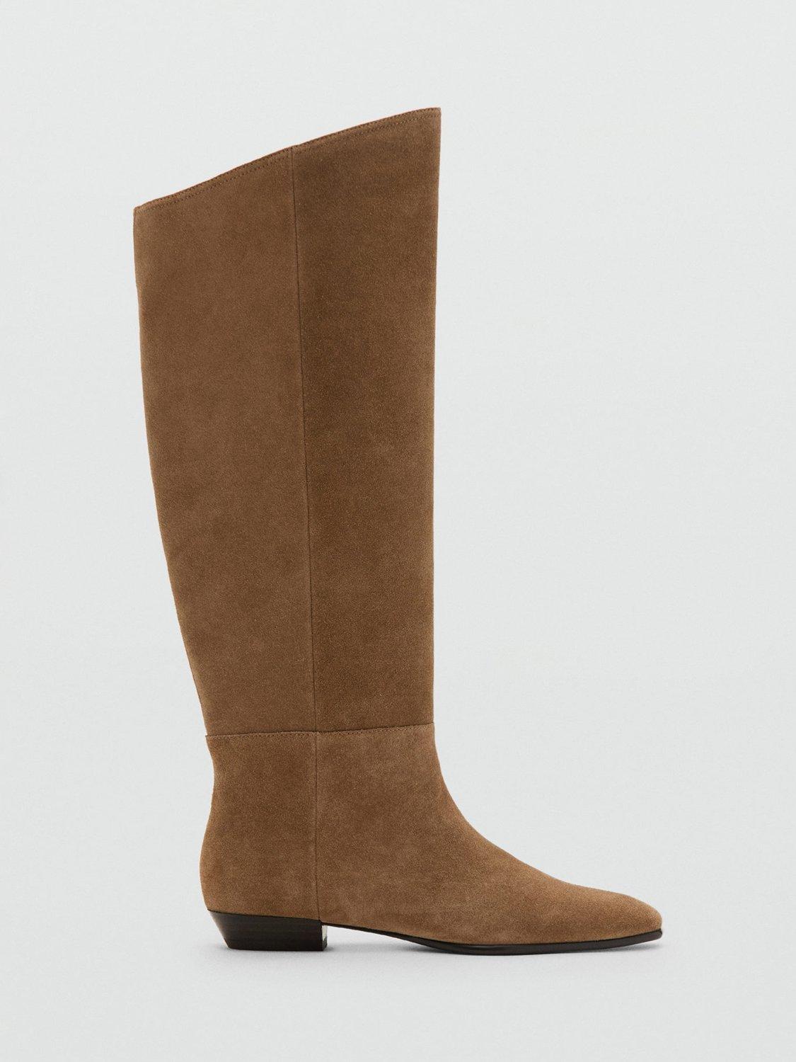 Product image 1 of 5, which shows Mango Soria Suede Block Heel Calf Boots, Pastel Brown, 2