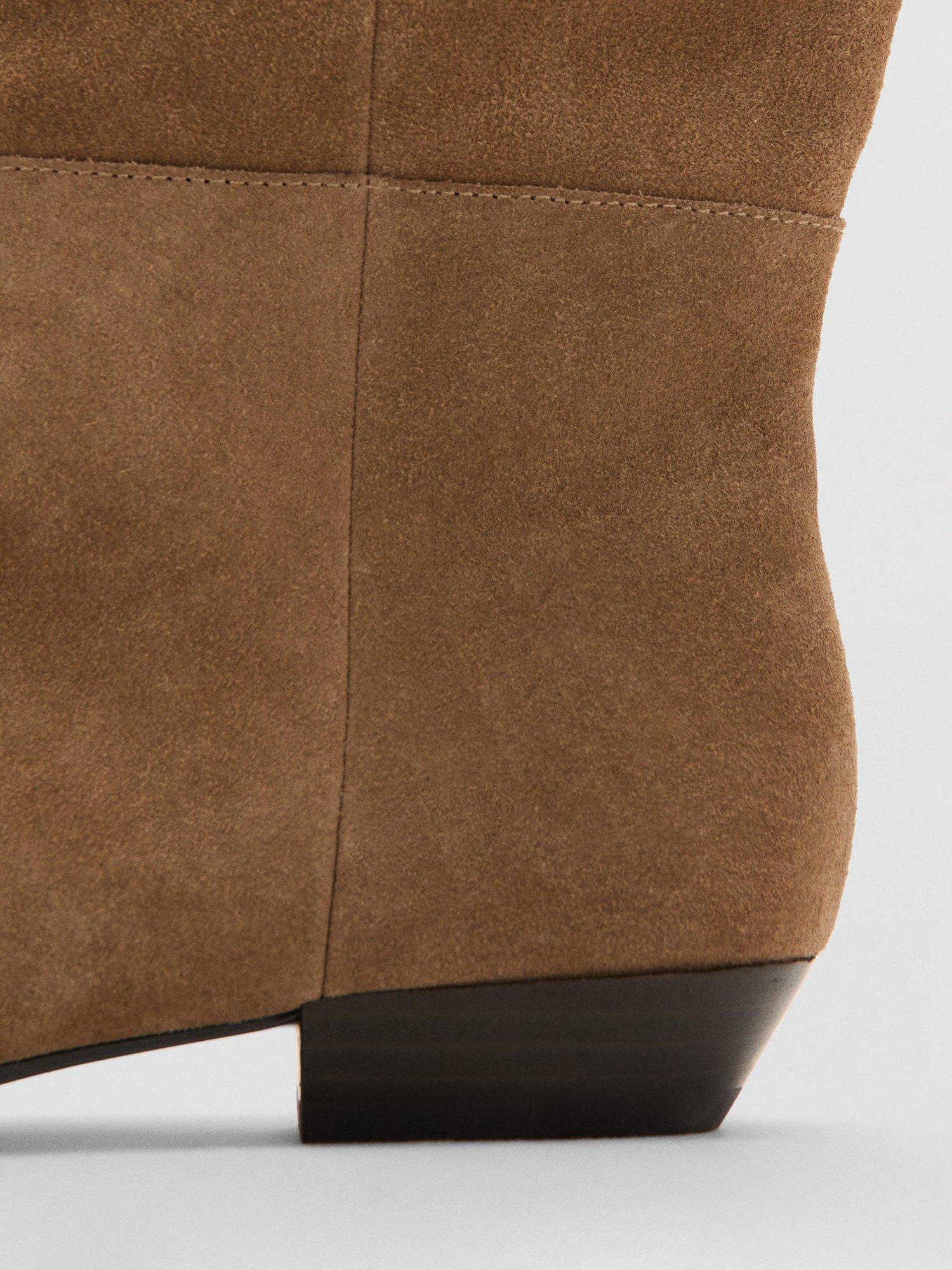 Product image 3 of 5, which shows Mango Soria Suede Block Heel Calf Boots, Pastel Brown, 2