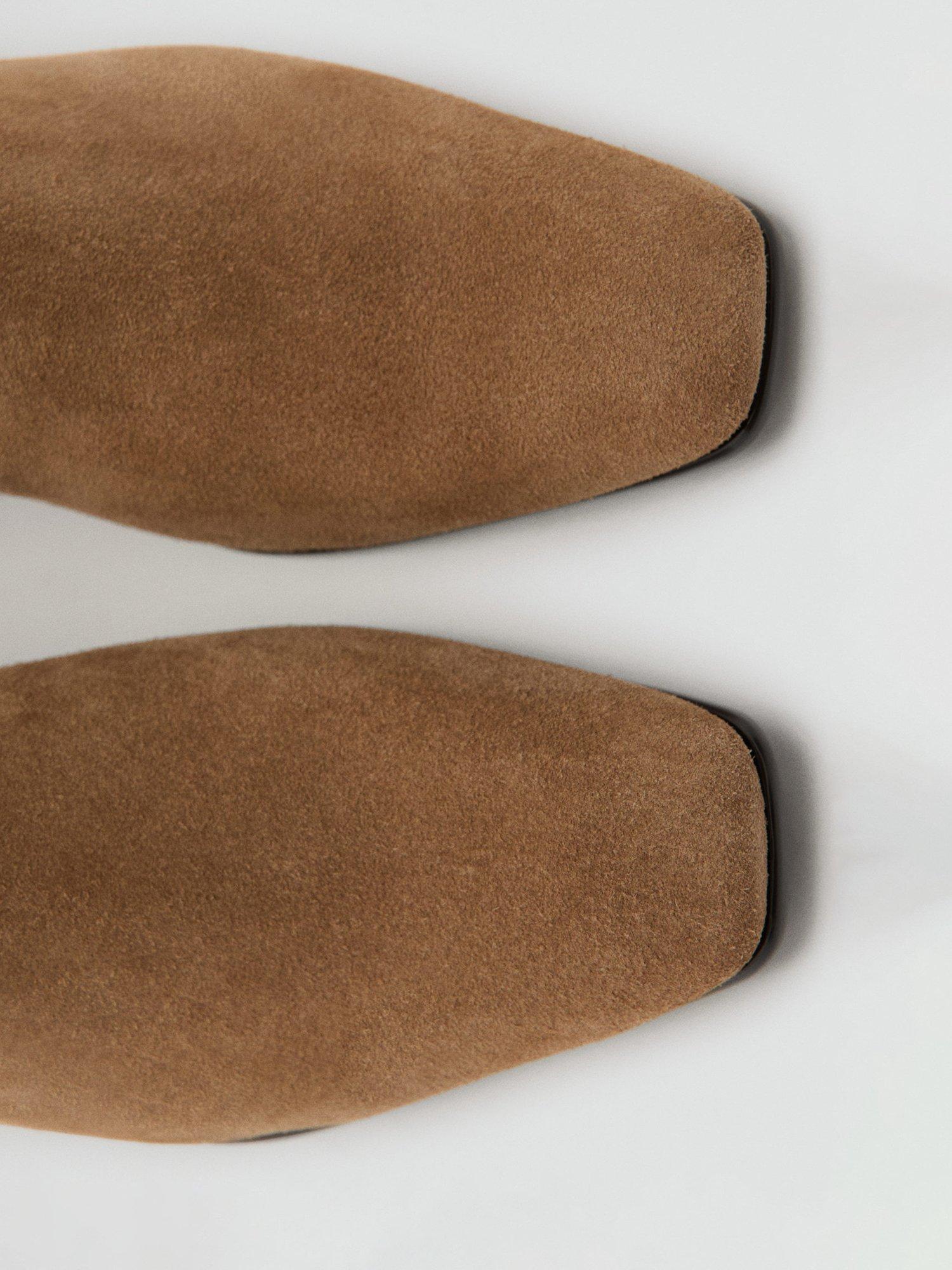 Product image 4 of 5, which shows Mango Soria Suede Block Heel Calf Boots, Pastel Brown, 2