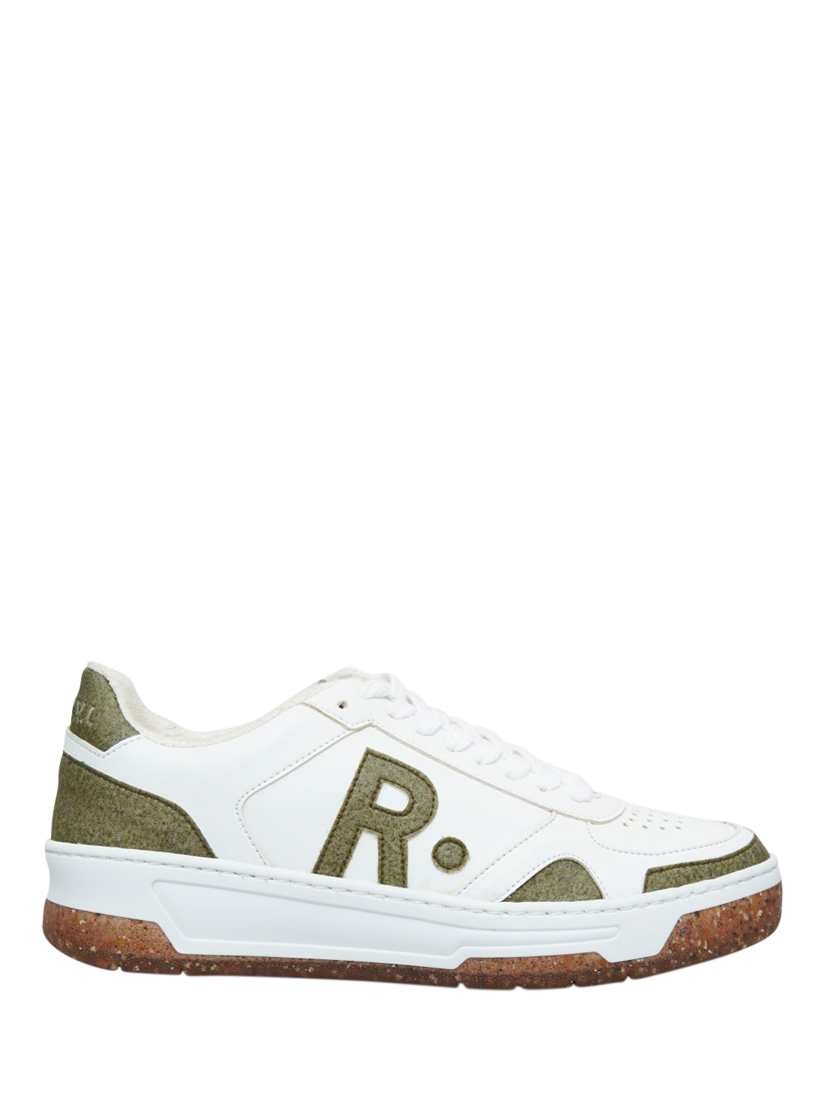 Product image 1 of 5, which shows RATION.L R-THRIVE Unisex Vegan Leather Trainers, White/Green, 3