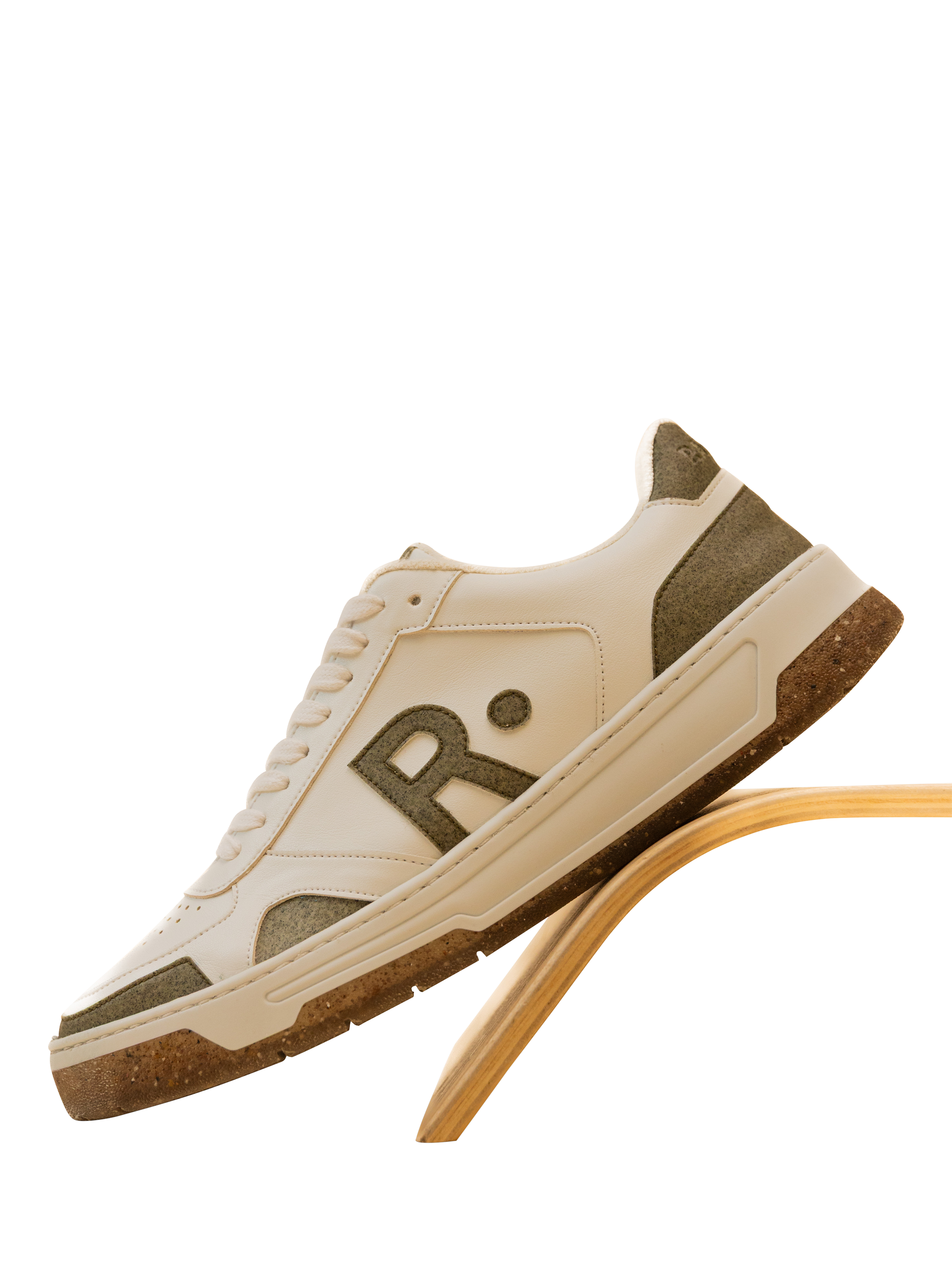 Product image 2 of 5, which shows RATION.L R-THRIVE Unisex Vegan Leather Trainers, White/Green, 3
