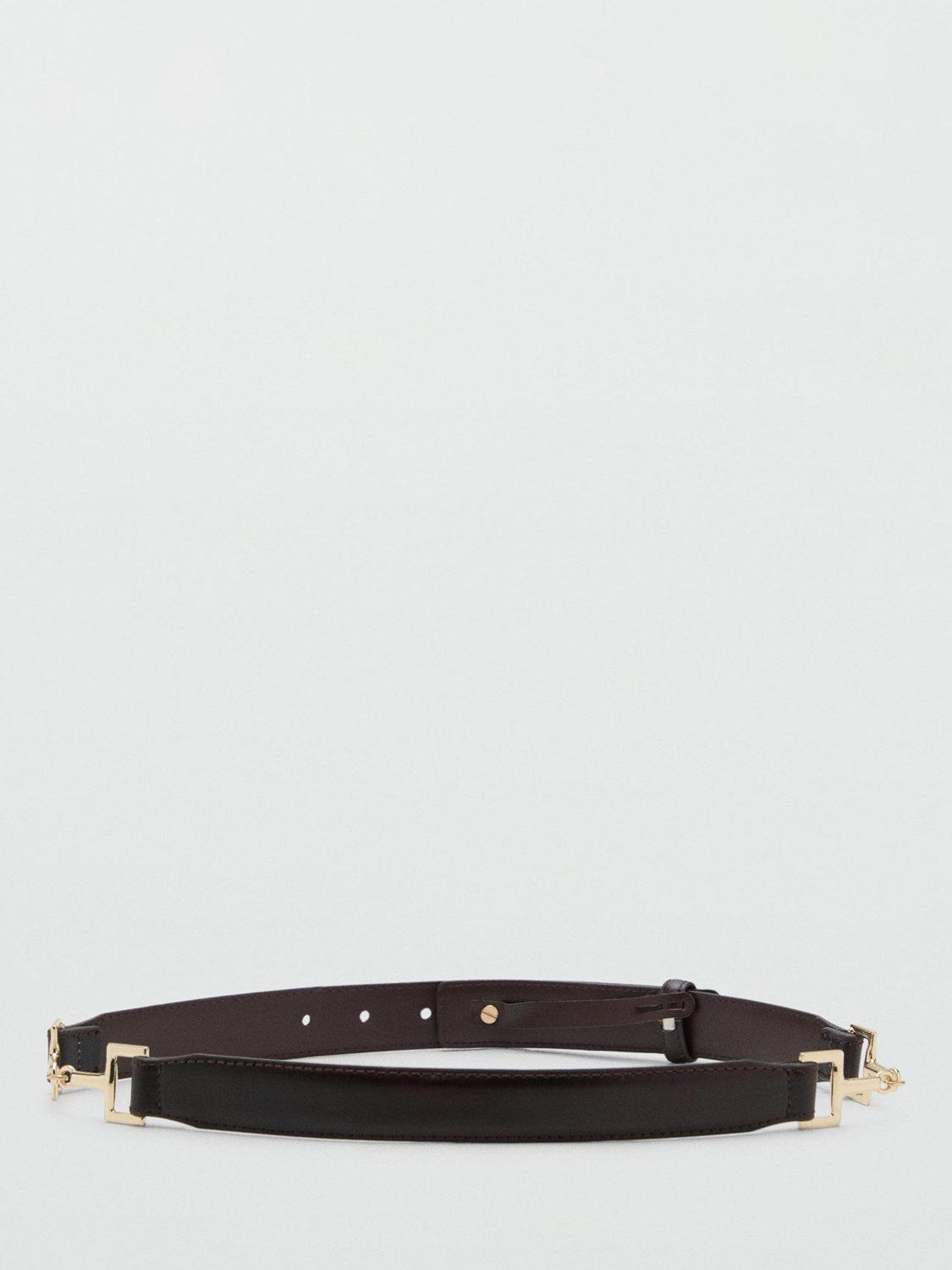 Product image 1 of 4, which shows Mango Snaffle Detail Leather Belt, Dark Brown, S