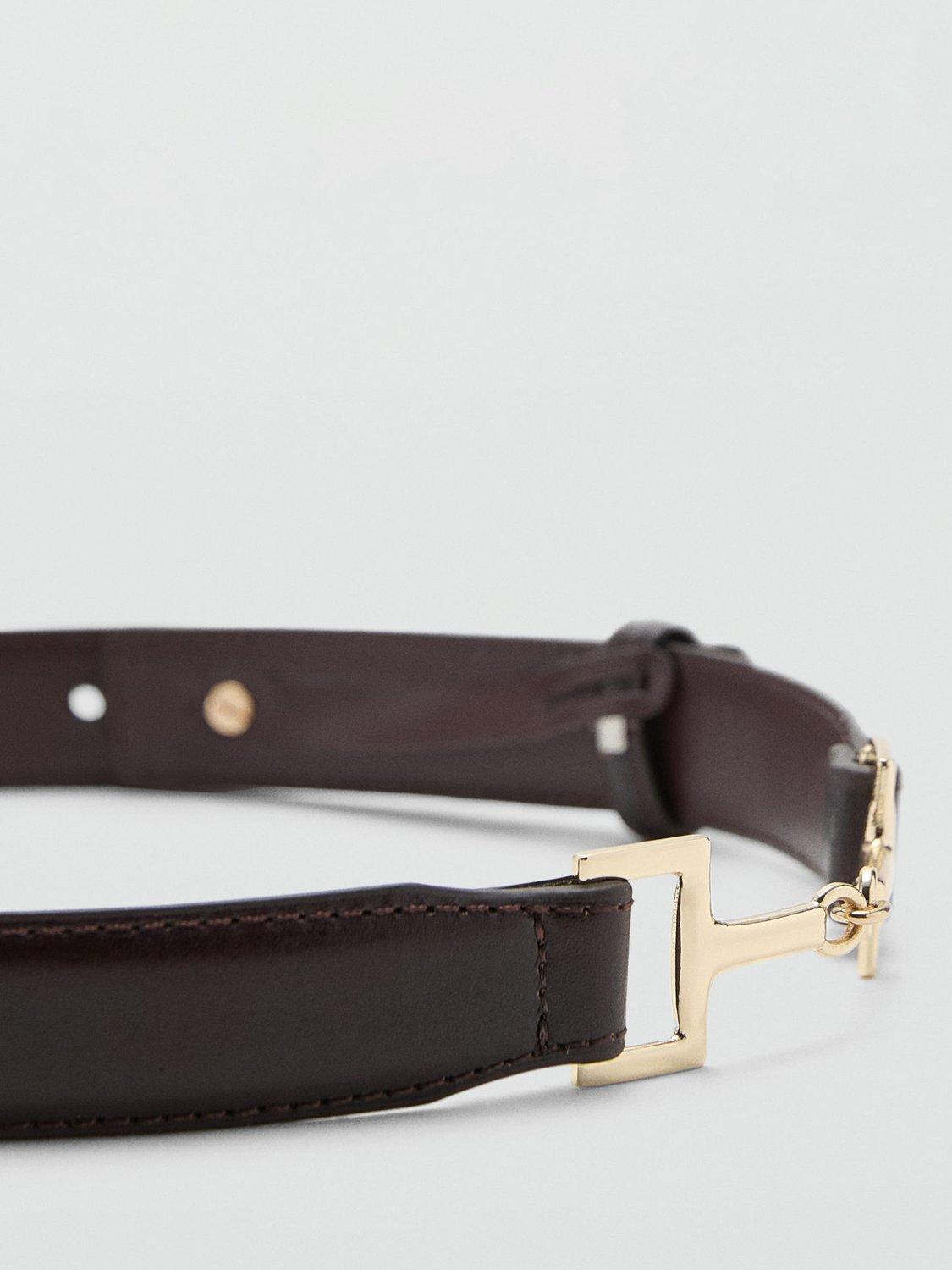Product image 2 of 4, which shows Mango Snaffle Detail Leather Belt, Dark Brown, S