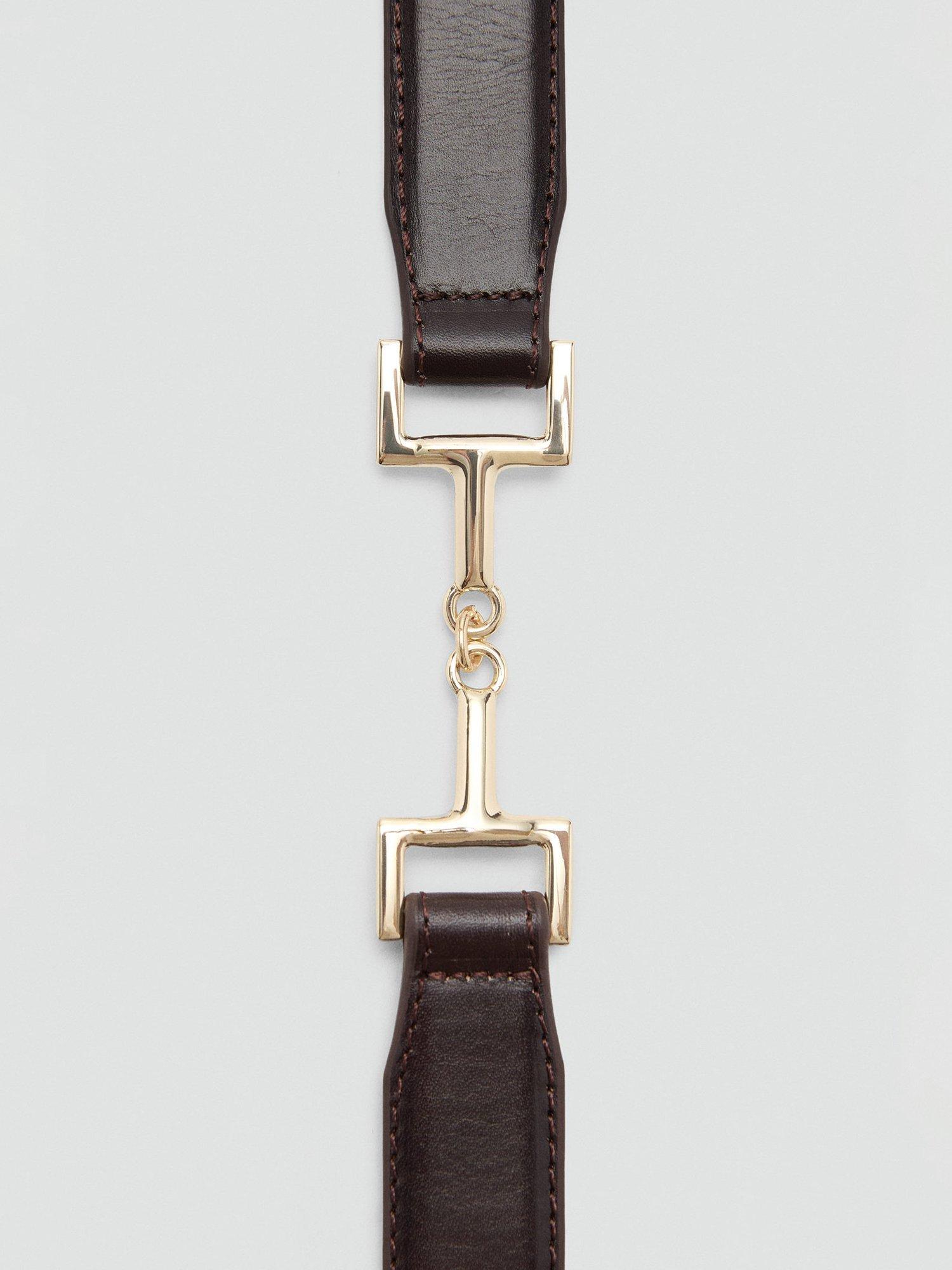 Product image 4 of 4, which shows Mango Snaffle Detail Leather Belt, Dark Brown, S