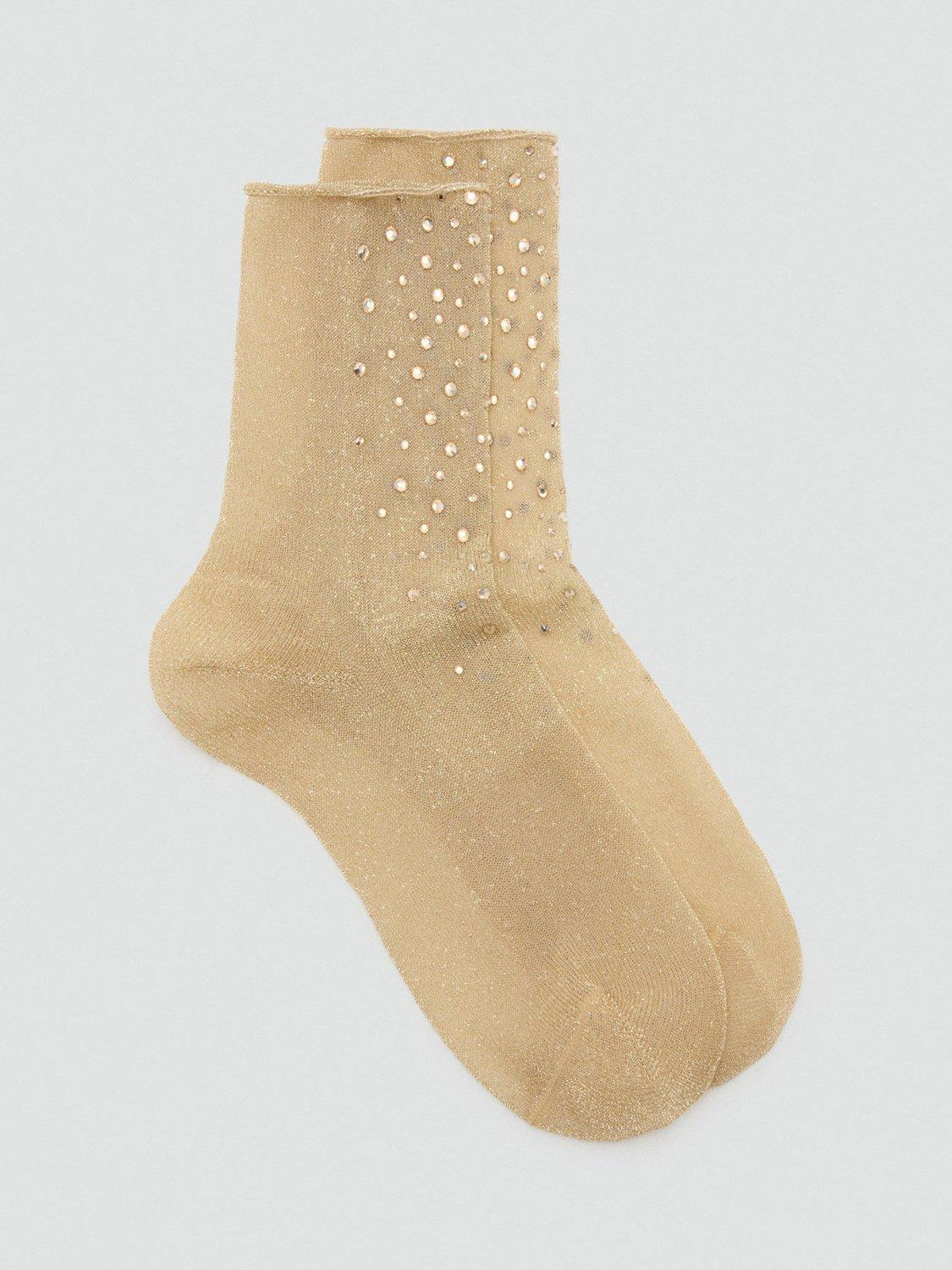Product image 1 of 4, which shows Mango Lila Embellished Socks, Gold, One Size