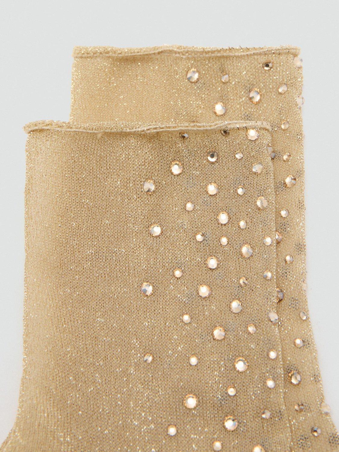 Product image 2 of 4, which shows Mango Lila Embellished Socks, Gold, One Size