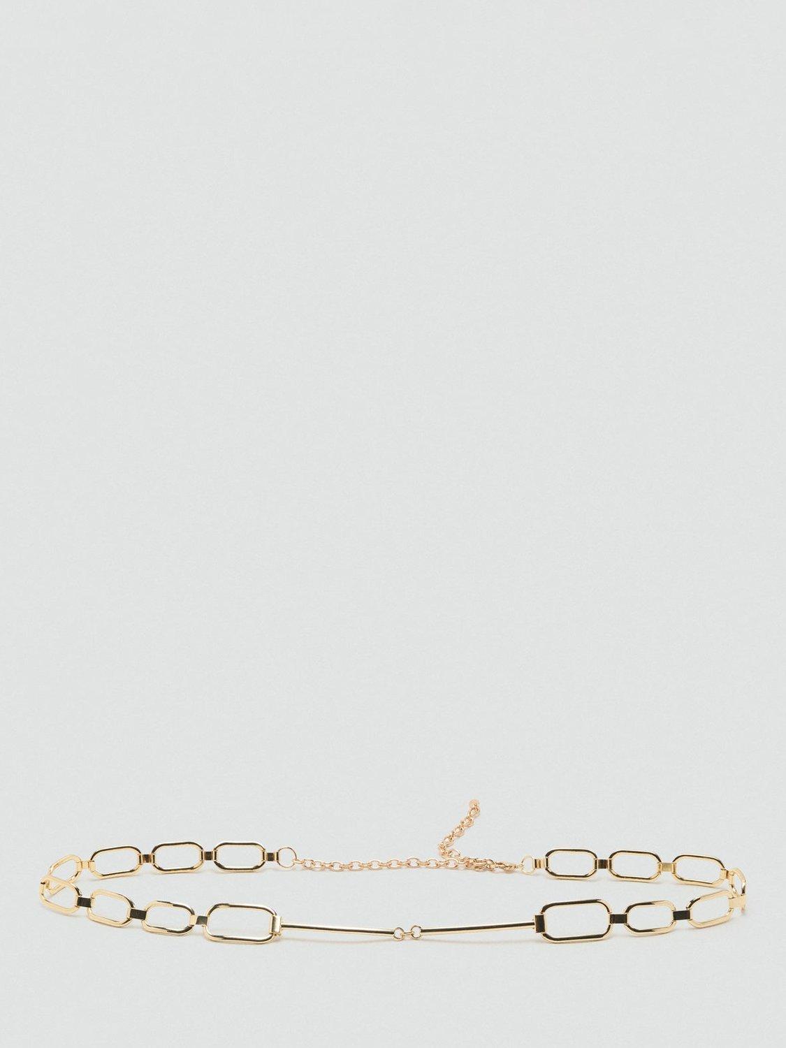 Product image 1 of 4, which shows Mango Chain Skinny Belt, Gold, M