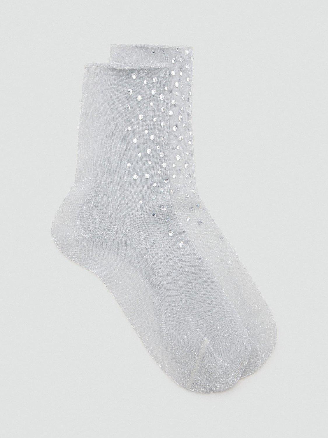 Product image 1 of 4, which shows Mango Lila Embellished Socks, Grey, One Size