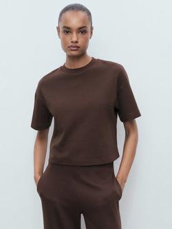 Mango Pico Crew Neck T-Shirt, Brown, Brown