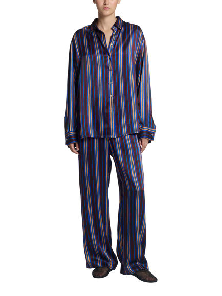 ASCENO Maya Stripe Pure Silk Shirt, Multi, Multi