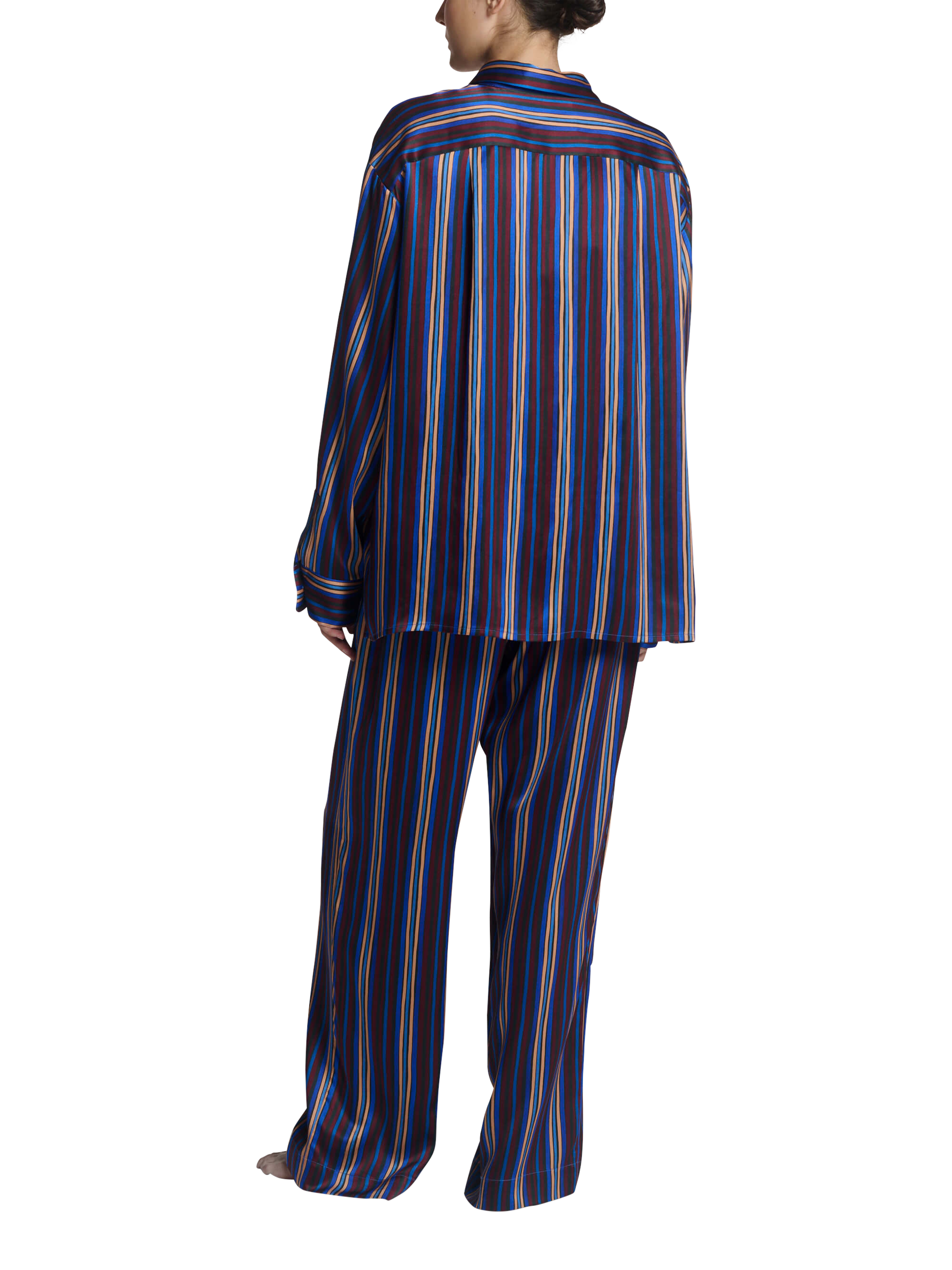 Product image 3 of 5, which shows ASCENO Maya Stripe Pure Silk Shirt, Multi, S