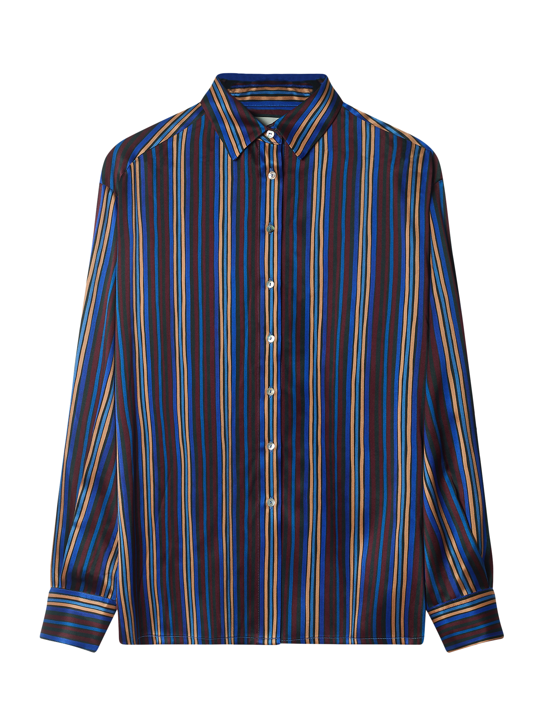 Product image 4 of 5, which shows ASCENO Maya Stripe Pure Silk Shirt, Multi, S