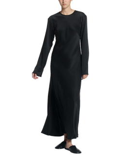 ASCENO Salina Pure Silk Charmeuse Dress, Black, Black
