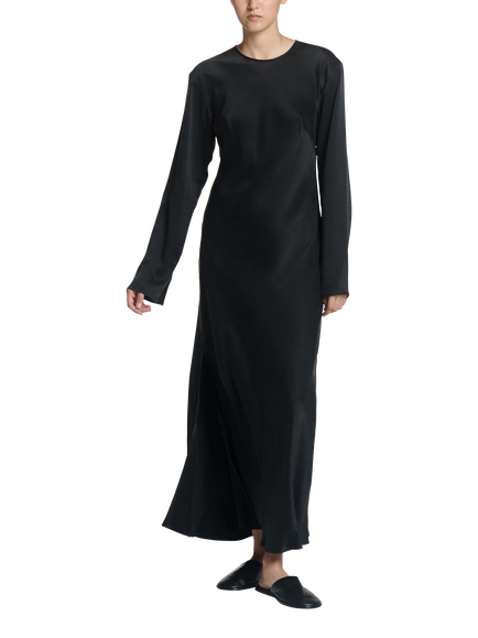 ASCENO Salina Pure Silk Charmeuse Dress, Black, Black
