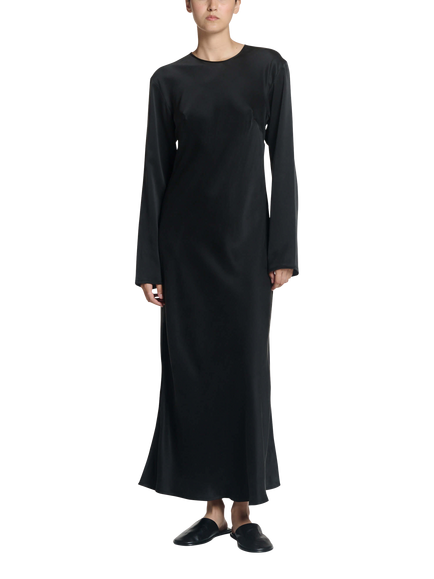 ASCENO Salina Pure Silk Charmeuse Dress, Black - view 2, Black
