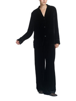 ASCENO Side Split Velvet Shirt, Black - view 2, Black