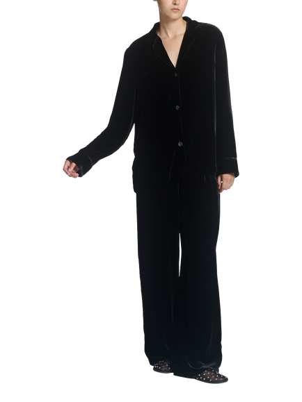 ASCENO Side Split Velvet Shirt, Black - view 2, Black