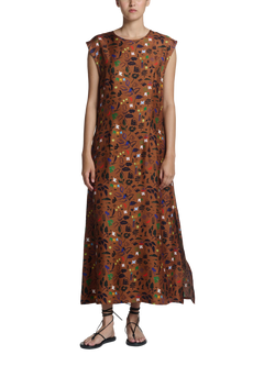 ASCENO Turin Surreal Silhouette Pure Silk Dress, Bronze/Multi, Bronze/Multi