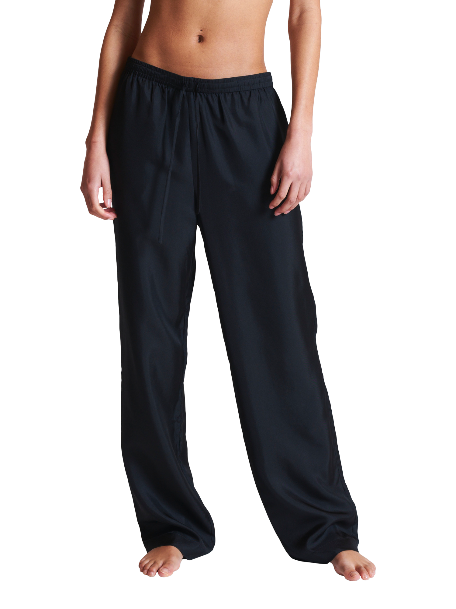 Product image 2 of 6, which shows ASCENO Aurelia Pure Silk Trousers, Black, XS