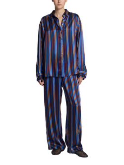 ASCENO Rosa Stripe Pure Silk Trousers, Multi, Multi