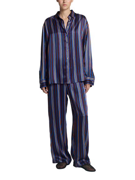 ASCENO Rosa Stripe Pure Silk Trousers, Multi, Multi