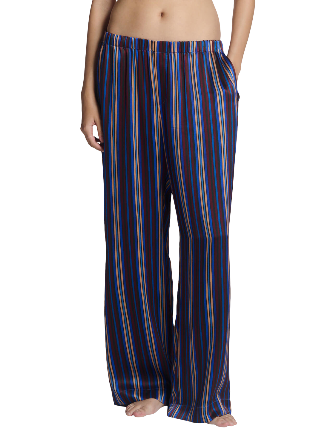 Product image 3 of 6, which shows ASCENO Rosa Stripe Pure Silk Trousers, Multi, S