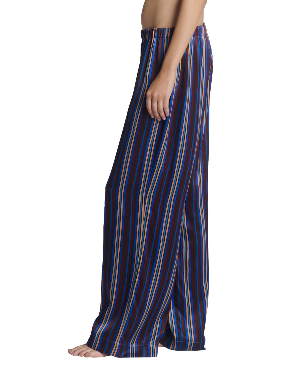 Product image 5 of 6, which shows ASCENO Rosa Stripe Pure Silk Trousers, Multi, S