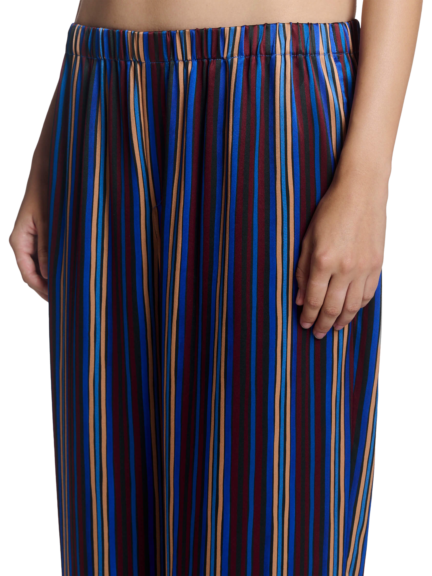 Product image 6 of 6, which shows ASCENO Rosa Stripe Pure Silk Trousers, Multi, S