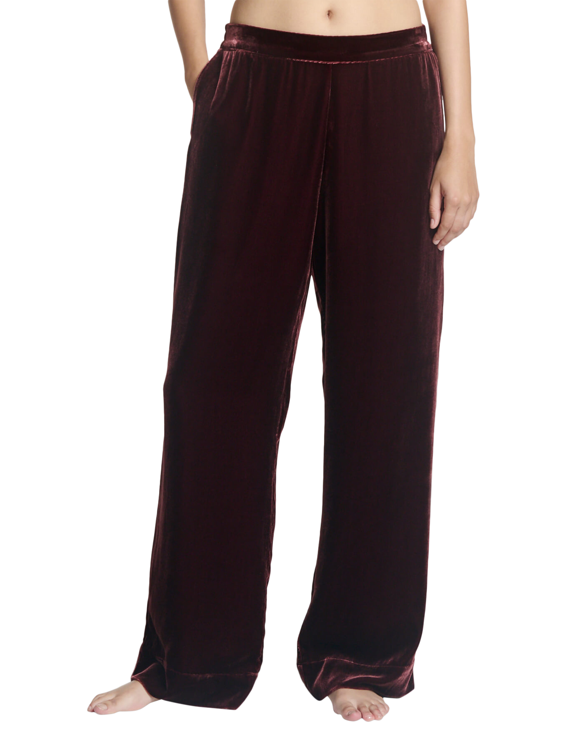 Product image 1 of 6, which shows ASCENO London Velvet Trousers, Maroon, S